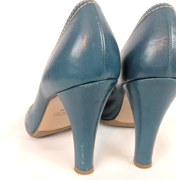 MARC JACOBS Teal Leather Peep Toe Studded Pumps - Picture 7 of 8